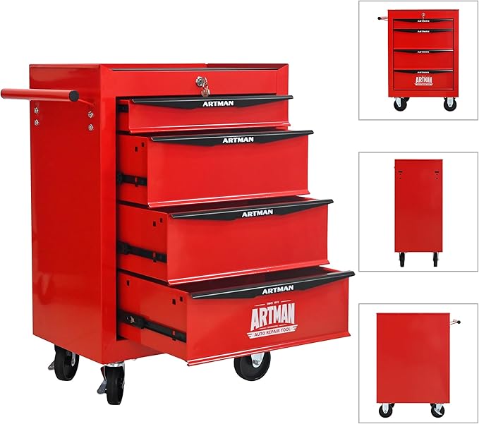 4 Drawers Rolling Tool Box on Wheels, Multifunctional Tool Cart, Drawers Rolling Trolley Organizer Tool Storage Chest for Warehouse,Garage,Workshop,Repair Shop (4 Drawers-30.5" H)