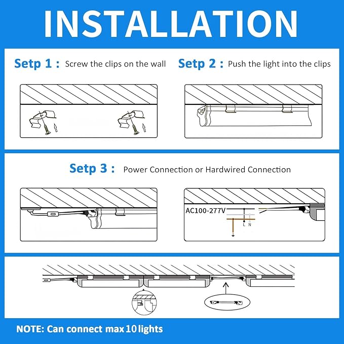 CNSUNWAY LED Shop Light 2FT, 20W 3000LM 6500K, T8 LED Tube Lights, Clear Cover, Ceiling and Utility Shop Lights, Linkable Light Fixture for Room, Garage, Workbench, Warehouse, ETL Listed (2 Pack)