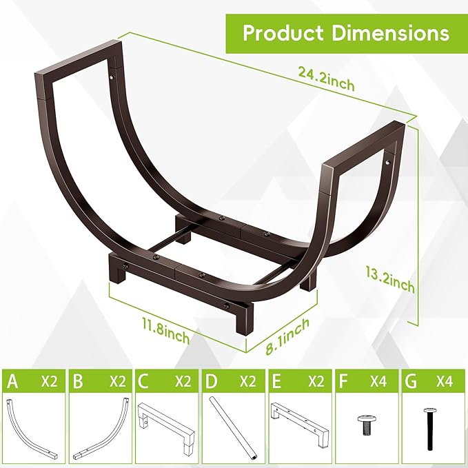 Dicasser Firewood Rack Outdoor and Indoor Firewood Storage, 24 INCH Double Coated Fire Wood Organizer, Waterproof Rustproof Stable Log Holder and Fireplace Decor, Bronze