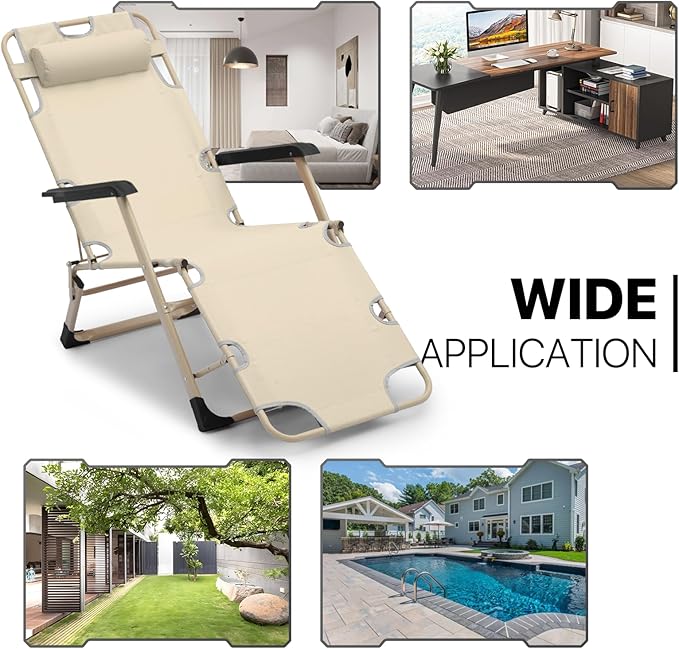 MoNiBloom Folding Reclining Patio Chair Set of 2, 3-Position Patio Lounger Folding Chairs with Adjustable Backrest and Headrest for Backyard Poolside Lawn, 330lbs Capacity