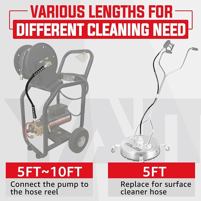 YAMATIC Pressure Washer Whip Hose 5FT, Hose Reel Connector 3/8" for Power Washing, Swivel 3/8" Quick Connector Jumper, 4000 PSI High Durability Cold Hot Water Max. 212°F