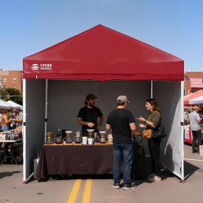 CROWN SHADES 10X10 Comercial Instant Canopy Pop Up Tent with Center Lock (10x10 with 4 Sidewalls, Red)