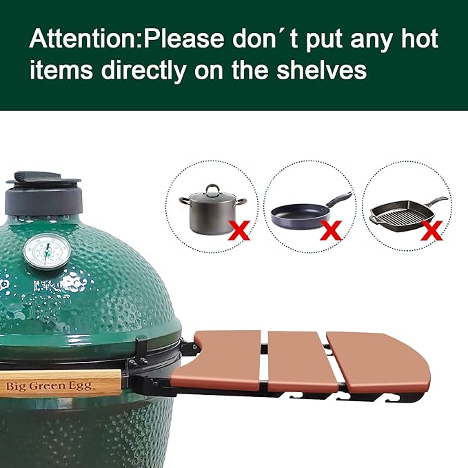 Side Shelves Upgrade Plus Big Green Egg Accessories, Composite 3 Slat Egg Mates for XLarge Big Green Egg with Folding Side Shelves Replacement Parts Grill