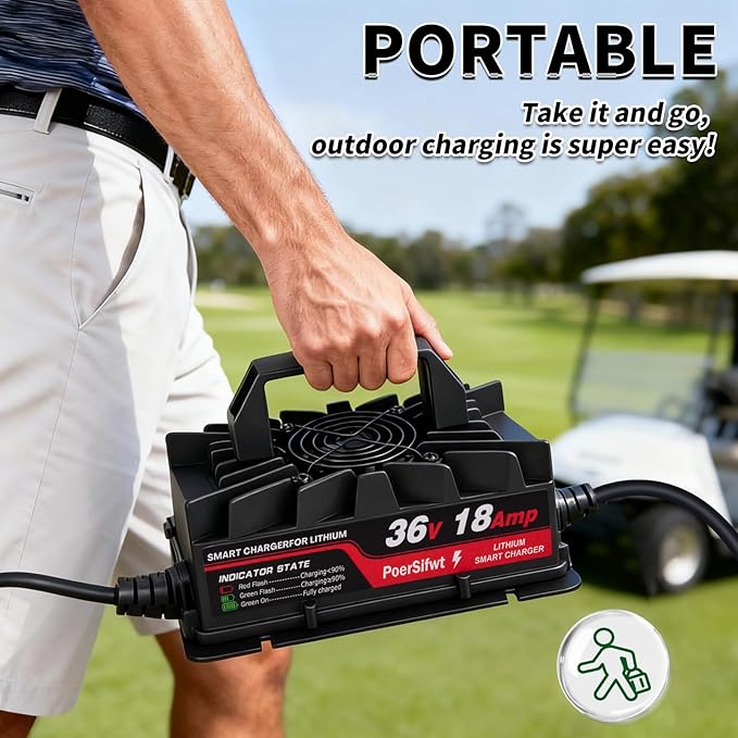 43.8V 18A LiFePO4 Battery Charger, 48V 18A Smart Lithium Battery Charger with LED Light, Waterproof 48 Volt Charger for Electric Forklift, Scooter, Tricycle, AGV Robot, Solar Energy