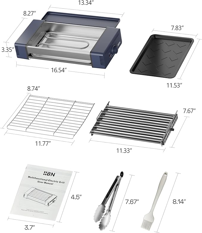 HBN 3-in-1 Hot Dog Roller Grill Machine with Nonstick Plate & Grill Rack, 800W Compact Indoor Electric Sausage Griller for Kitchen, Home, Small Space Use (Royal Blue)