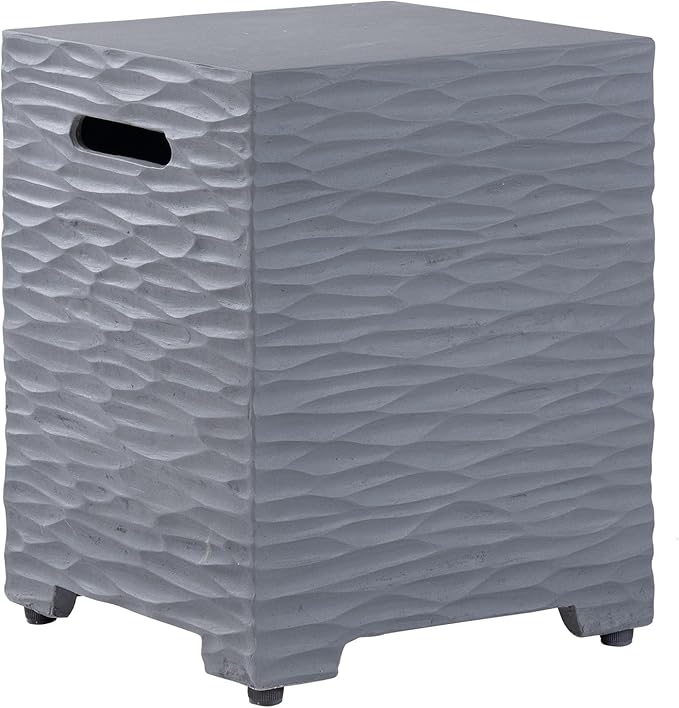 COSIEST Outdoor Propane Tank Cover Table with Wave Design, 16 inch Outside Hideaway Tank Table, Hides Standard 20lb Tank, Gray