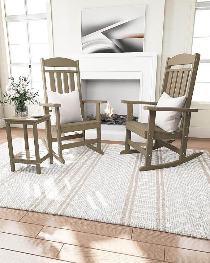 Outdoor Rocking Chairs, Oversized High Back Patio Rocking Chairs, All Weather Porch Rocking Chairs for Outside. Brown