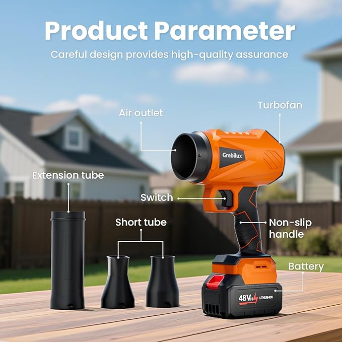 Leaf Blower Cordless, 48V Dual Batteries, 30000 RPM Turbo Jet Blower with Extended Nozzles, Premium Lightweight Handheld Set for Lawn Care, Leaf/Car/Snow/Dust Cleaning in Patio & Yard