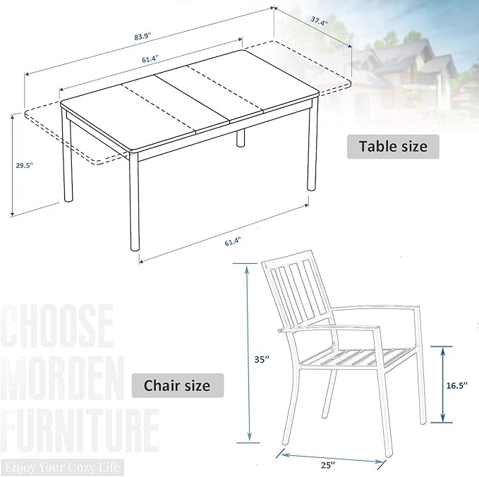 MFSTUDIO Patio Dining Set for 6, Outdoor Dining Set with Expandable Table, 7 Piece Metal Patio Furniture Set, Patio Table and Chairs Set for Deck Backyard Poolside Garden