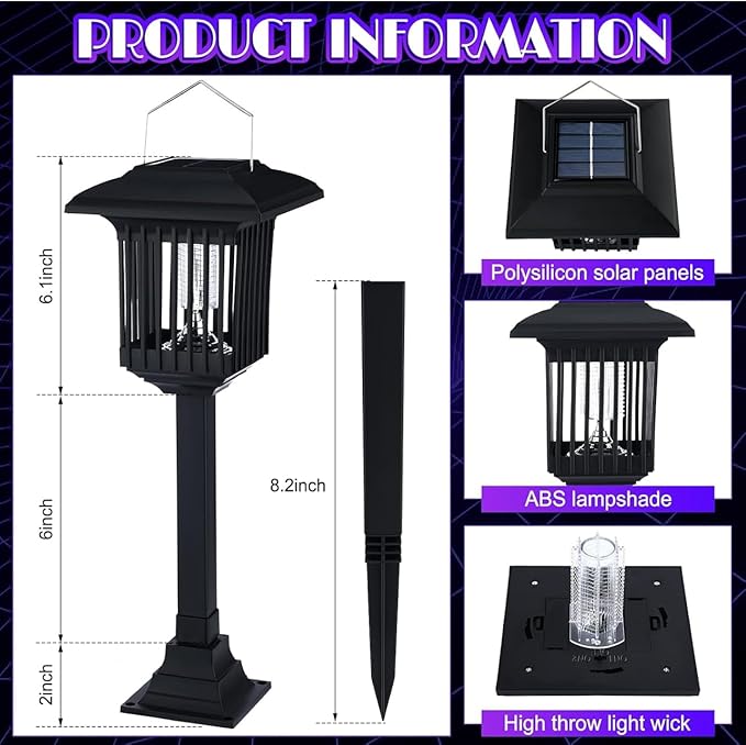 New & Improved 2 Pack Solar Powered Zapper- Enhanced Outdoor Flying Insect Killer- Hang or Stake in The Ground- Cordless Garden Lamp- Portable LED Machine- Best Stinger for Mosquitoes/Moths/Flies (2)