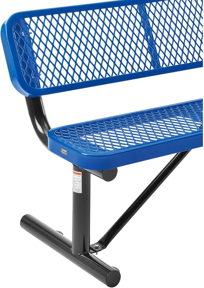 Global Industrial 4'L Heavy Duty Expanded Metal Mesh Bench with Backrest with Steel Frame, Portable Outdoor Bench, 1000 lbs Capacity, Blue, 48" L x 24" W x 33" H