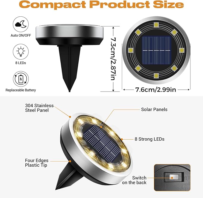 Solar Ground Lights,24 Pack Flat Solar Light Outdoor Waterproof, Bright LED Solar Disc Lights, 3000K Warm White Landscape Lighting for Outside Yard Garden Pathway Driveway Lawn