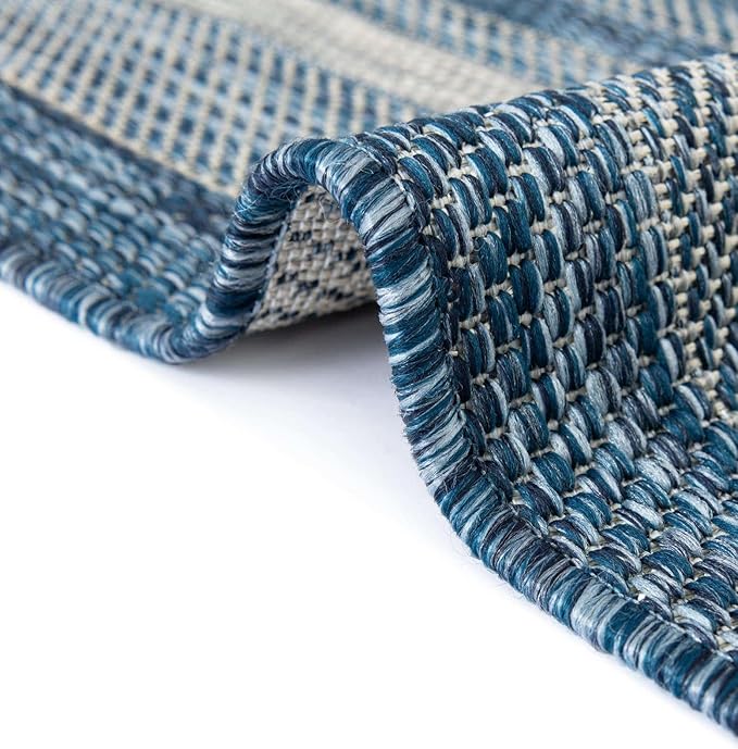 Unique Loom Outdoor Border Collection Area Rug - Soft Border (7' 10" Octagon, Blue/ Ivory)