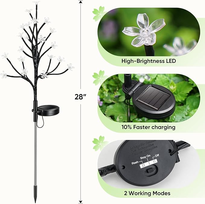 Solar Garden Lights Garden Decor, Solar Flowers Outdoor Decorative,2Pack 40LED Fairy Solar Lights Outdoor Waterproof for Outside Yard,Lawn,Patio,Pathway Christmas Decorations Gardening Gifts