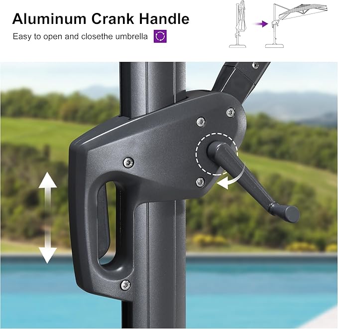 PURPLE LEAF 10' X 6.5' Swivel Outdoor Patio Aluminum Umbrella with Base Left-right Tilting Cantilever Offset Umbrella with UV Resistant Heavy Duty Fabric for Deck Pool Patio Backyard, Sand Dune