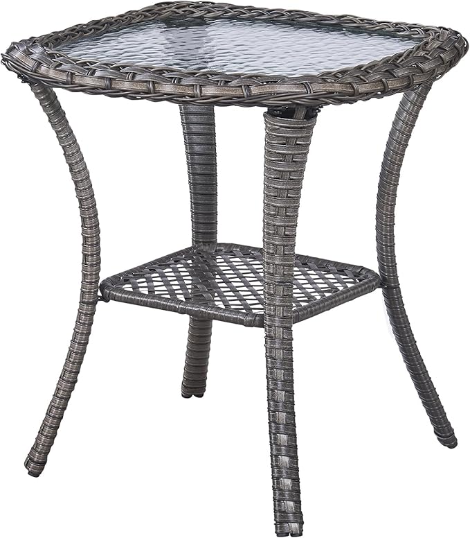 Outdoor Swivel Rocker Patio Chairs Set of 4 with Fire Table - 5" Thick Cushion 6 Piece Furniture Set with Fire Pit Table All Weather Wicker Conversation Set for Porch Deck - Gray/Blue