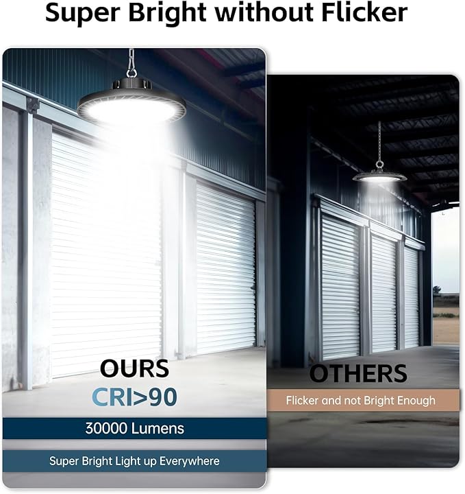 UFO LED High Bay Lights 5000K 200W 30000LM 6 Pack with Plug High Bay Led Shop Lights Suitable for Warehouse Workshop Factory Gym Garage Barn LED Lamp AC100-277V