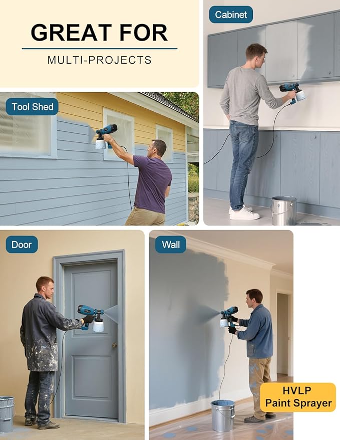 HVLP Paint Sprayer, Electric Spray Paint Gun, 3 Modes & 4 Barss Nozzles, with Cleaning & Blowing Joints, Variable Flow Control, for Doors, Fences, Furniture, Wall, Cabinet, Garden Chairs, etc.