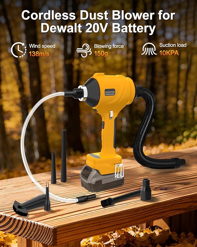 Cordless Air Blower for Dewalt 20V Battery- 3 Speeds, 130 MPH Mini Leaf Dust Blower, Electric Compressed Air Duster, Brushless Handheld Turbo Jet Blower for Garages, Sawmill, Workshop(No Battery)
