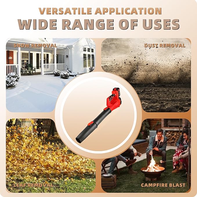 Cordless Leaf Blower 6-Speed Modes 21V,200MPH High-Velocity Electric Blower,Lightweight Design for Dry/Wet Leaves,Lawn Debris,Garage and Driveway Cleaning,Red