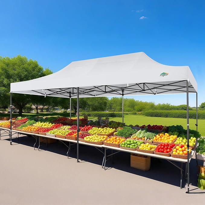 COBIZI 10x20 Pop up Canopy Heavy Duty with 6 Sidewalls, Easy Set-up Commercial Outdoor Party, 100% Waterproof Wedding Canopy Gazebo, 3 Height Adjustable with Wheeled Bag,White