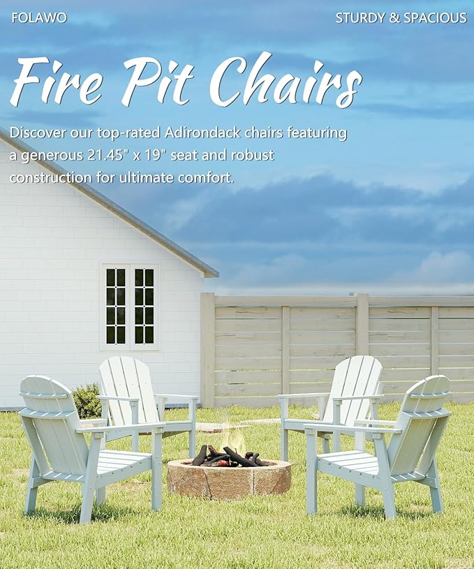 Adirondack Chair, All Weather HDPE Fire Pit Chairs, Oversized Plastic Adirondack Chair for Outdoor, Balcony, Deck, Backyard, Patio, Garden, Poolside, Lawn White