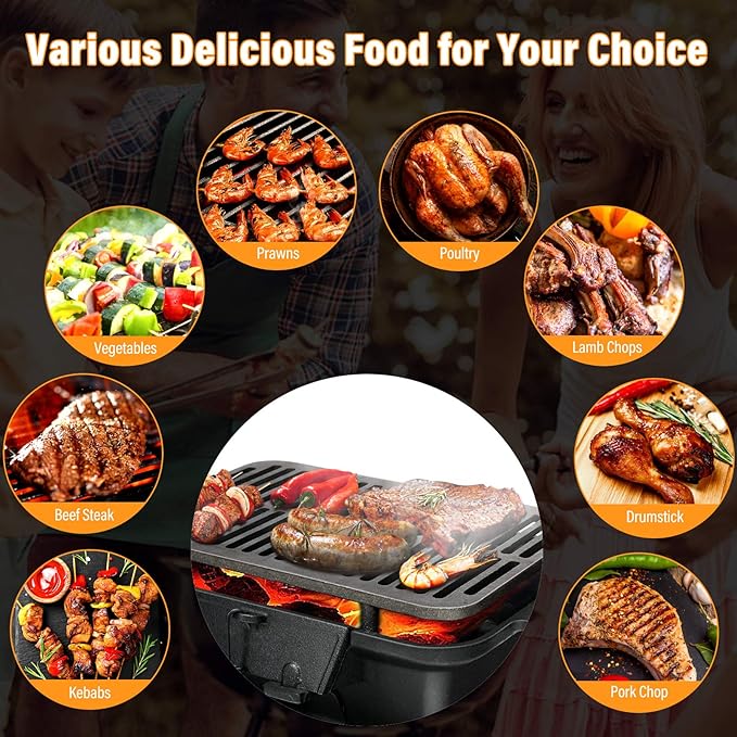 Giantex Portable Hibachi Grill, Double-sided Cast Iron Grill with Air Regulating Door & Fire Gate, Grate Lifter, Ideal for Outdoor Picnic, Camping & Backyard Barbecue Cooking