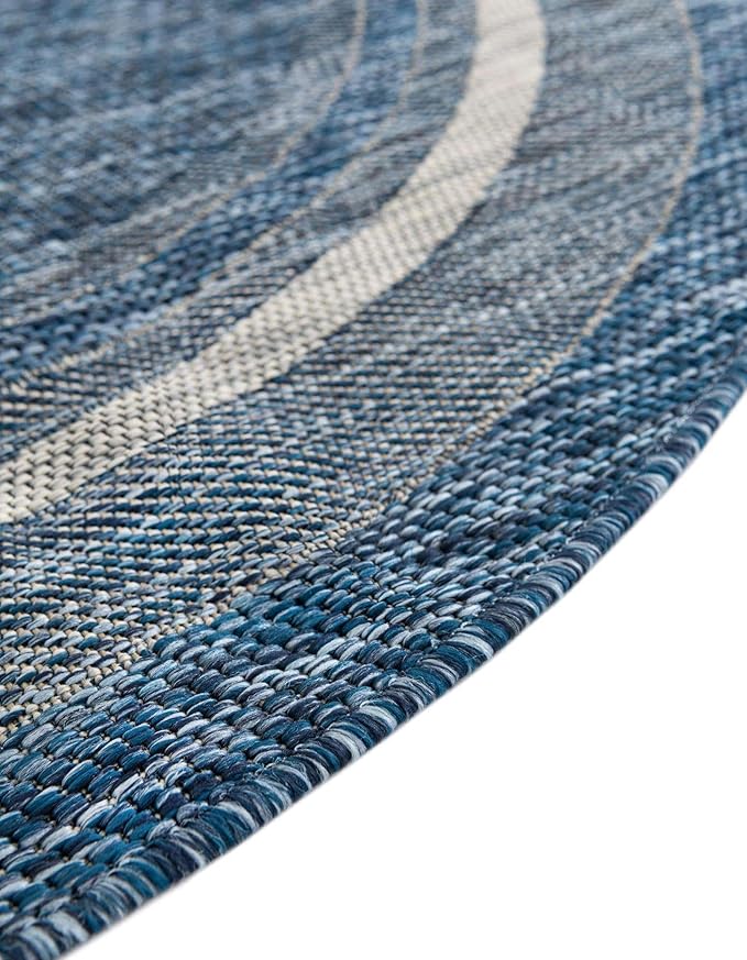 Unique Loom Outdoor Border Collection Area Rug - Soft Border (3' 1" x 6' 1" Hearth, Blue/ Ivory)