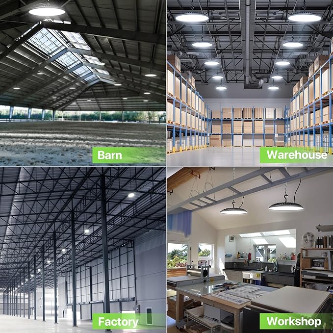 Glitgate High Bay LED Shop Lights 200W - 28000LM 5000K IP65 Waterproof High Bay Lights with US Plug, Hanging Hook, 4 Pack Commercial Bay Lighting for Barn, Warehouse ETL Listed