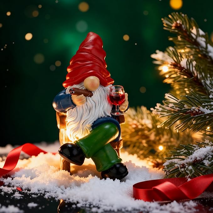 Funny Garden Gnomes for Outdoor Decor, 7 Inch Faceless Gnome with Wine Glass Statue, Resin Yard Figurine for Garden Patio Lawn, Mini Gift for Mom Grandma Christmas Halloween