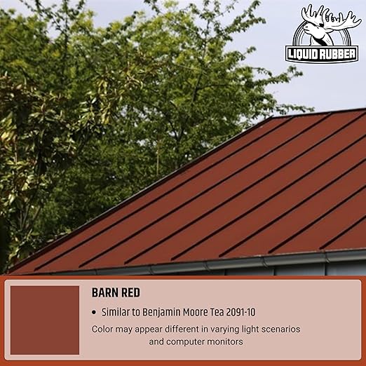 Liquid Rubber Color Waterproof Sealant - Elastomeric Roofing Coating for Flat or Slope Roofs & Foundations - DIY Paint & Leak Repair Membrane Compatible with Metal & Concrete - Barn Red, 5 Gallon