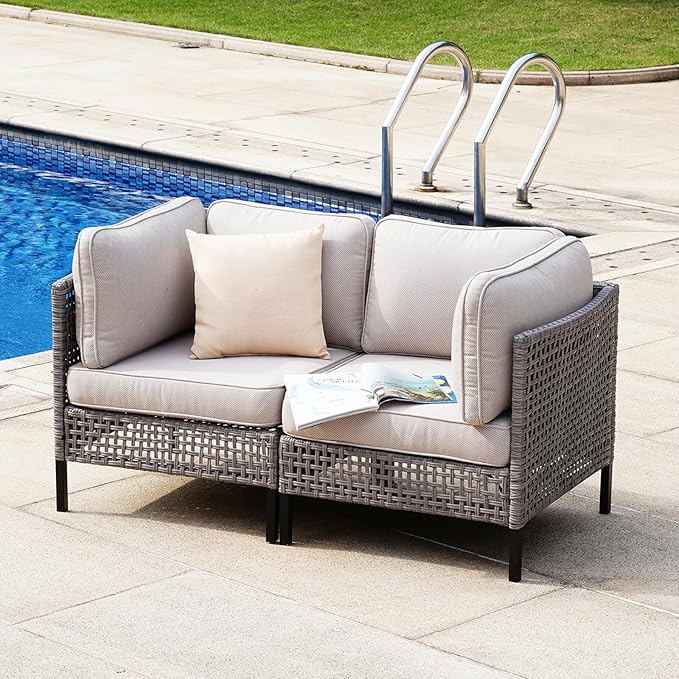 2-Piece Outdoor Armless Patio Sofa Set, Modular Gray PE Wicker Rattan Sectional with Cushions, All-Weather Conversation Seating for Balcony, Deck, Porch, Backyard