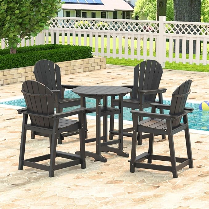 OTSUN Outdoor Tall Adirondack Chair, HDPE Weather Resistant Outdoor Chair for Garden, Backyard, Poolside, Capacity 400LBS (1 PC, Black)