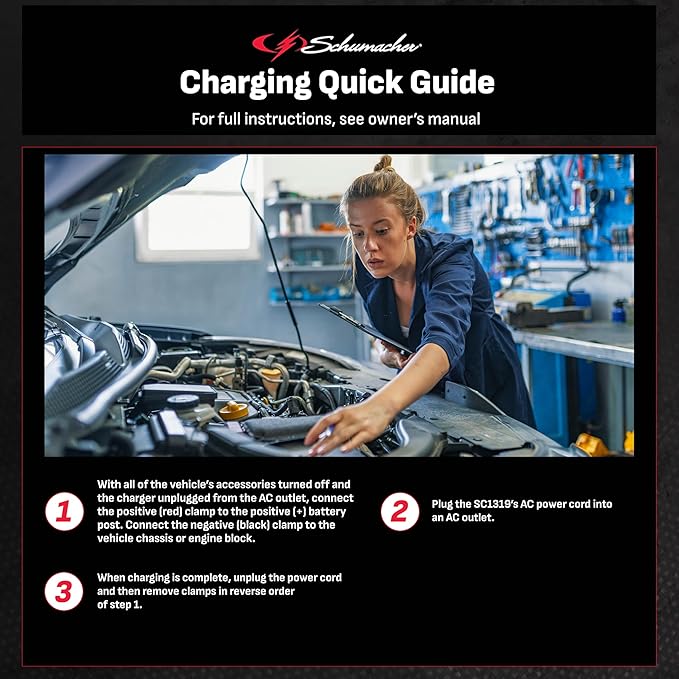 Schumacher Electric Battery Charger and Maintainer, 3-in-1, SC1319 - Fully Automatic, 1.5 Amp, 6 Volt and 12 Volt for Car, Power Sport and Marine Batteries