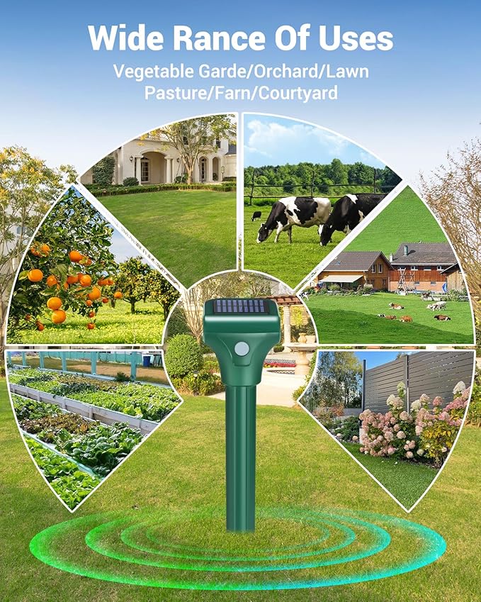 Mole Repellent Solar Powered, 8 Pack Snake Repellent for Yard Rabbit Repellent Outdoor IP65 Waterproof, to Get Rid of Vole, Gopher, Groundhog, Rodent, Chipmunk, Raccoon and Skunk for Lawn & Garden