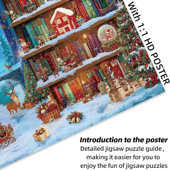 Sutinban 2 Packs Christmas Bookself 500 Piece Puzzles for Adults, Jigsaw Puzzle for Kids Adults Seniors, Challenging Colorful Puzzles Family Game Gift Decor 20.0 * 14.2