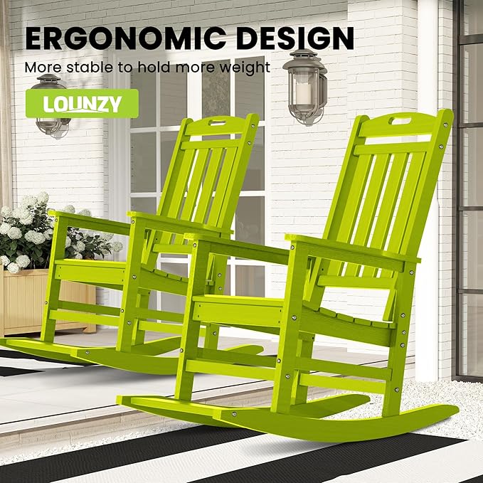 LOUNZY HDPE Outdoor Rocking Chairs Set of 5, Lime