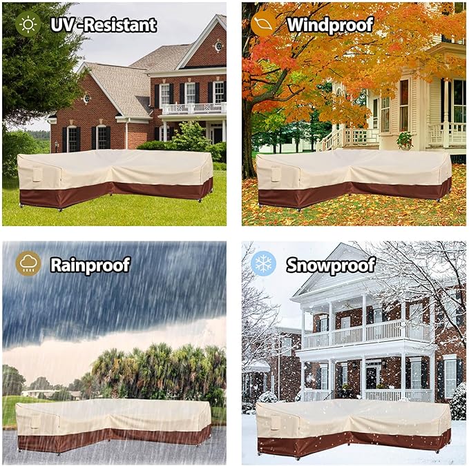 Outdoor Sectional Cover-L-Shaped Patio Furniture Covers Waterproof Rip-Stop Anti-UV 600D Heavy Duty Outdoor Couch Sofa Cover with 3 Air Vents, 110''L (85''L)32''D 31''H