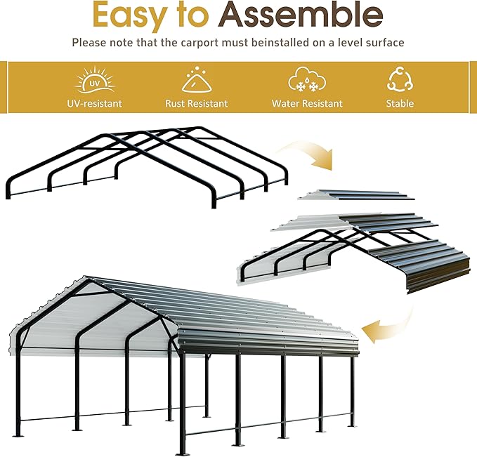 JAMFLY Carport, Heavy Duty Carport Canopy with Galvanized Steel Roof and Frame, Metal Car Garage Upgraded Extra Large Garage for Pickup, Boat, Car and Tractors