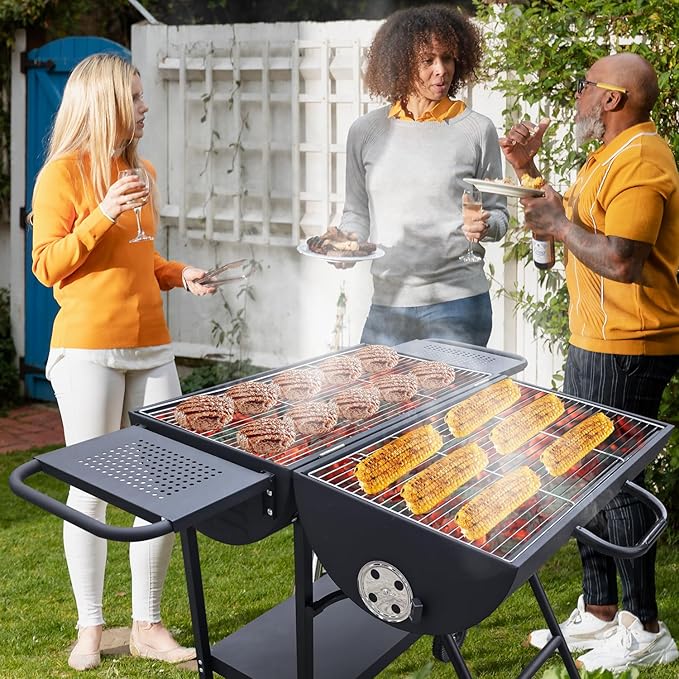 Charcoal Grill - Charcoal Barrel Grill with side shelf, Large Stainless Steel BBQ Grill suitable for outdoor camping,backyards, and patios (Extra Large)