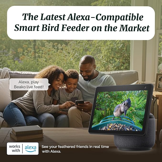 Beako™ Smart Bird Feeder with 4K Camera No Subscription Required, Solar Powered - Ultra HD Live Stream, AI identifies10,000+ Species, Real-Time Bird Notification, Ideal Birdwatching Gift for Birdlover