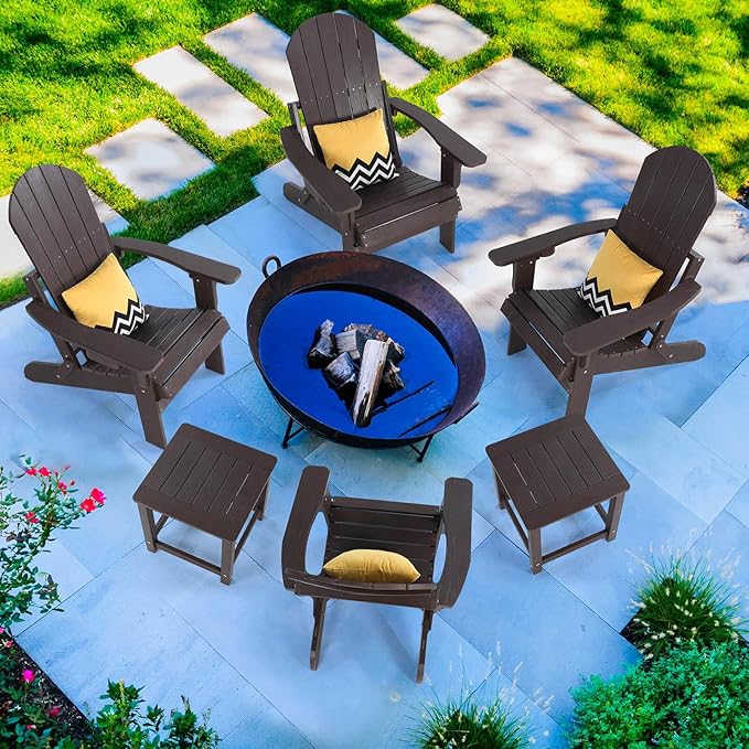 Folding Adirondack Chairs Set of 2, All Weather Resistant Plastic Chair with Cup Holder, Fold or Unfold Easily in 1 Second, Outdoor Chairs for Patio, Garden, Backyard Deck, Lawn Fire Pit(Brown)