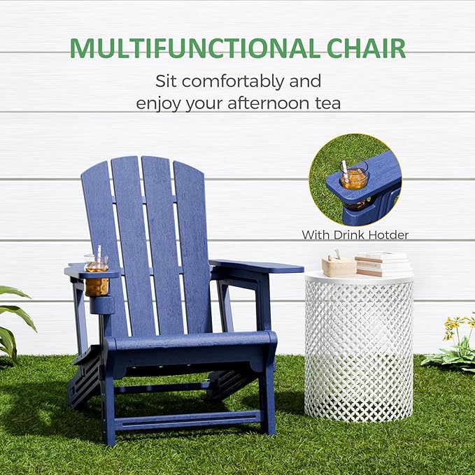 Modern Adirondack Chair, HDPE Plastic Adirondack Chairs, Plastic Outdoor Lawn Chairs for Fire Pit, Deck, Porch, Backyard, Garden, Navy Blue