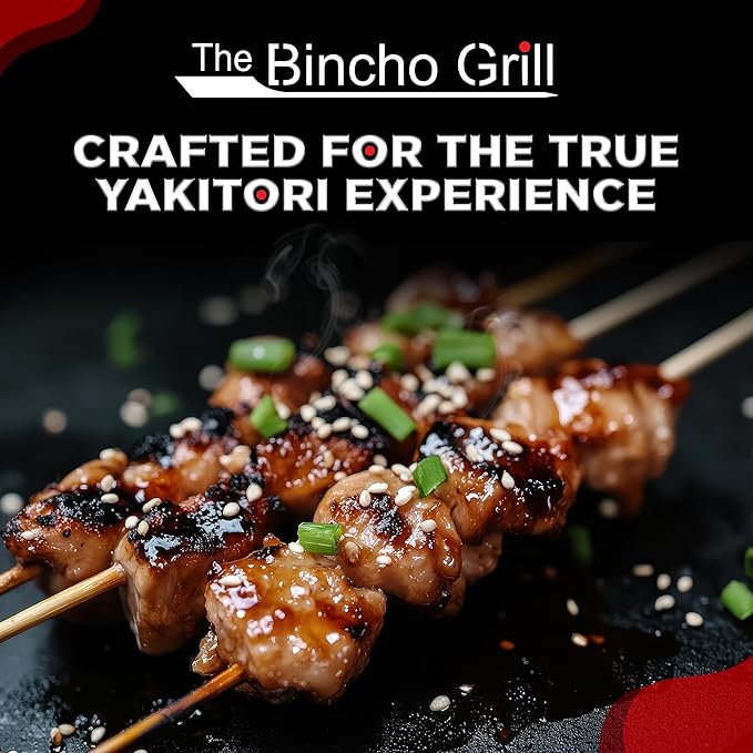 The Bincho Grill – 16" Mini Yakitori Grill – Stainless Steel Mini Tabletop Charcoal BBQ with Charcoal Box, Optimized Airflow & Cool-Touch Base - Perfect for Japanese Grilling, Skewers, Meat, Seafood