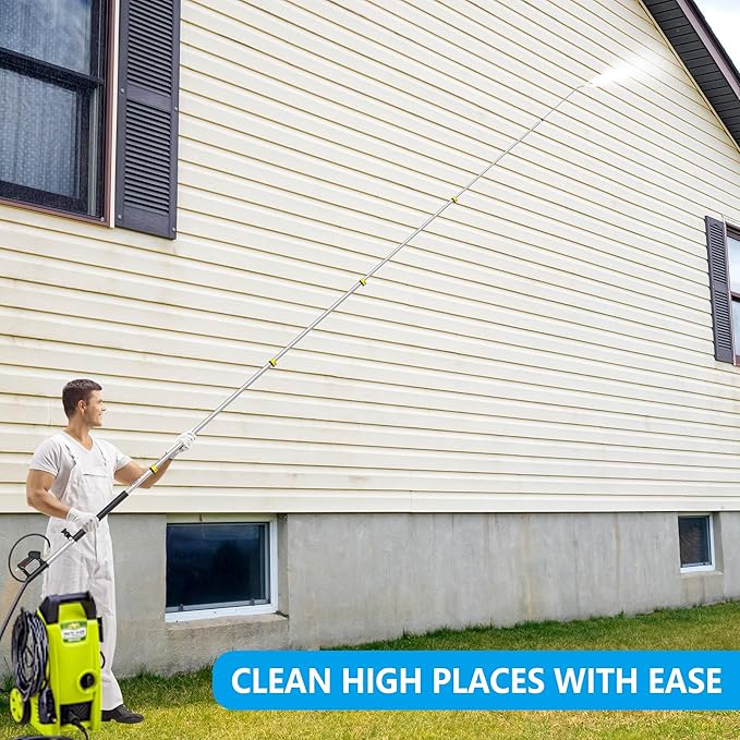 24 FT Telescoping Pressure Washer Wand Extension, Aluminum Power Washer Extension Wand with Brush Head, 5 Nozzle Tips, 2 Adapters, Support Belt, Gutter Cleaning Tools from The Ground