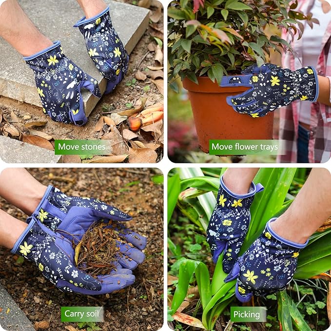 Womens Gardening Gloves, Breathable Leather Thorn Proof Garden Gloves with Grip, Puncture-Resistant Work Gloves for Women