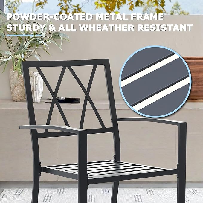 7 Piece Outdoor Dining Set, Patio Dining Set for 6, 47" Black Round Table with 6 Black Metal Outdoor Dining Chairs with Armrest for Lawn, Garden, or Porch