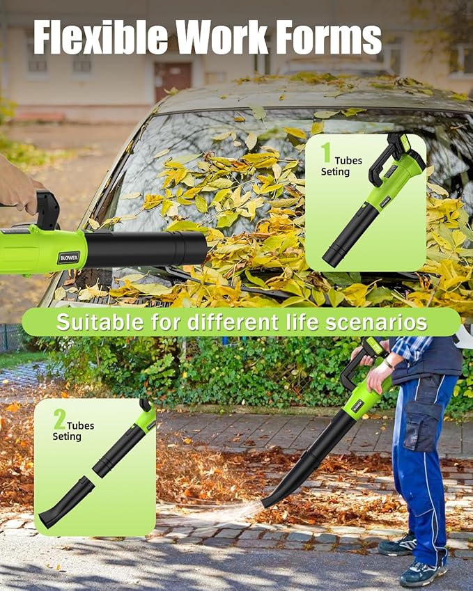 Cordless Leaf Blower - 2x3Ah Battery, 530CFM 170MPH, Powerful Battery Powered Leaf Blower Cordless with Battery and Charger, 7-Speed Control, 2 Extended Tubes for Yard, Lawn & Garden