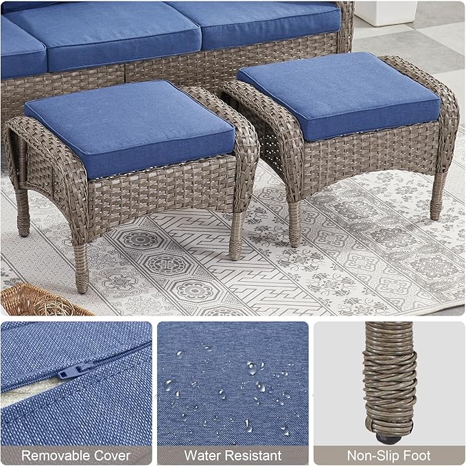 Belord 8 Piece Patio Furniture Set with 50000 BTU Propane Fire Pit Table, Outdoor Conversation Set with 2 Swivel Rocker Chairs Wicker Sofa and Ottomans for Casual Gatherings Gray
