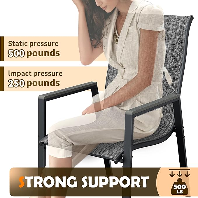 UDPATIO Patio Chairs Set of 4, Outdoor Stackable Chairs with All Weather Breathable Textilene, High Back Metal Frame for Lawn Garden Backyard Deck, Dark Grey